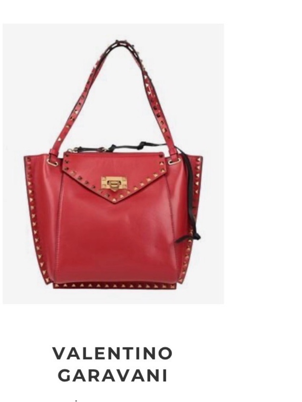 Valentino Garavani Red Leather Shoulder Bag with Gold Rockstuds.
